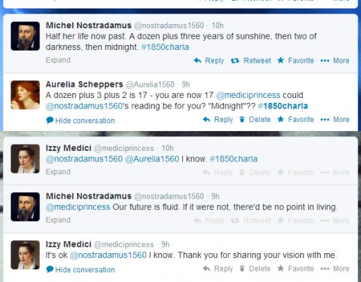 screen cap of tweet chat featuring Nostradamus cryptic prediction