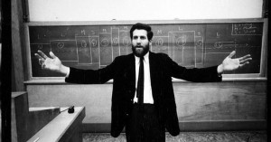 vintage black-and-white photo of Allan Kaprow teaching