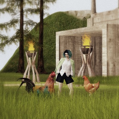 Vanessa Blaylock strolls the grounds of LEA27 with a few farm animals