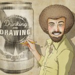 illustration of a man drawing a can of beer