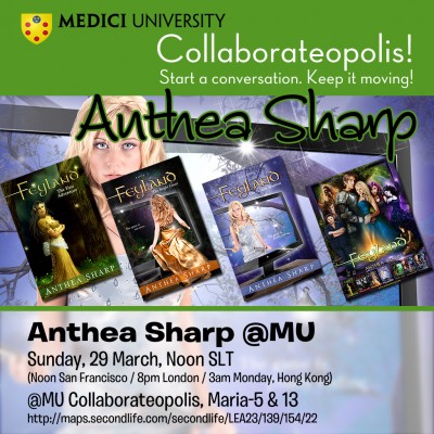 Poster for Anthea Sharp speaking at Medici University on Sunday29 March 2015
